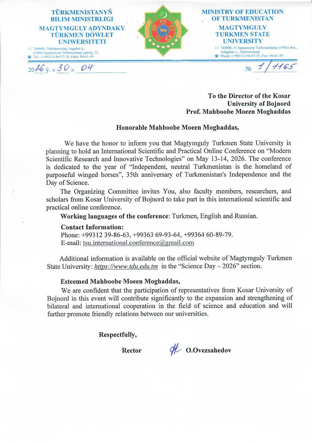 Kosar University Faculty Showcase Research Excellence at International Conference Hosted by Magtymguly Turkmen State University